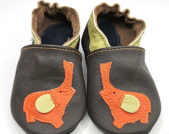 Elephant Baby Shoes, Leather Booties, Orange Baby Shoes, Soft Sole Shoes, Boys' Shoe, Baby Soft Shoes, Girls' Slippers, Krabbelschuhe, 3