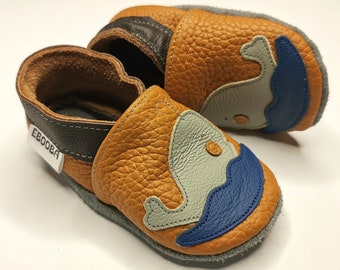 Whale Booties, Brown Baby Shoes, Slippers with Animals, Leather Baby Slippers, Soft Bottom Baby Booties, Krabbelschuhe, Crib Shoes, ebooba