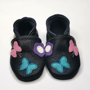 Baby Girl Shoes, Leather Baby Shoes, Black Baby Moccasins, Kids&#39; Shoes, Soft Sole Shoes, Moccs, Toddler Shoes, Baby Booties, Butterflies, 3