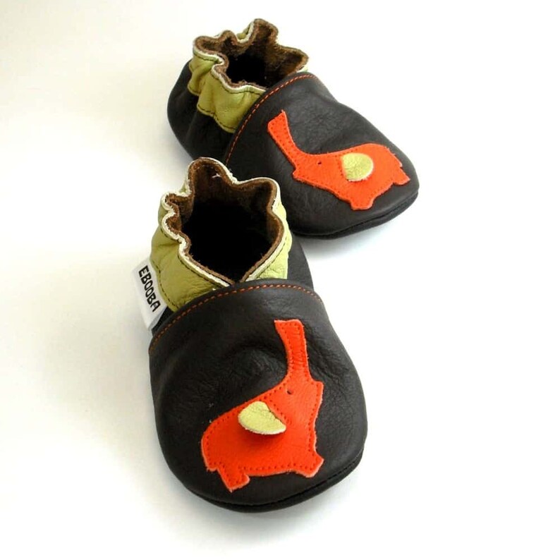 Krabbelschuhe Große 16/17/18 Elephant dunkelbraun ebooba EL-37-DB-T Orange elephant