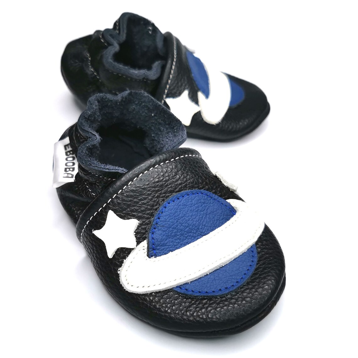 Stars Baby Shoes Leather Baby Shoes Black Baby Shoes Soft Etsy