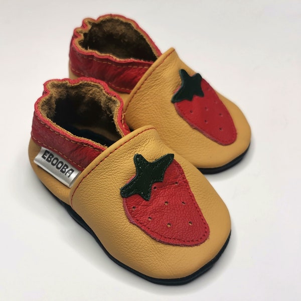 Red Strawberry Baby Shoes, Leather Baby Shoes, Yellow Baby Shoes, Baby Girl Shoe, Toddler Booties, Pram Shoes, Soft Sole Shoe, Ebooba, 4
