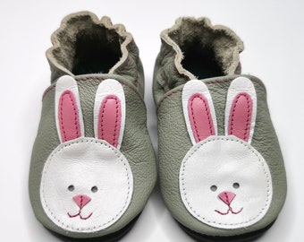 Bunny Baby Shoes, Gray Baby Shoes, Rabbit Baby Shoes, Toddler Slippers, Pink Girls' Shoes, Soft Sole Bootie, Baby Leather Bootie, 7