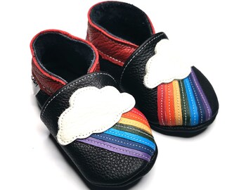 Rainbow Baby Shoes, Leather Baby Shoes, Black Baby Moccasin, Moon Baby Shoes, Soft Sole Baby Booties, Sun Shoes, Soft Shoes, Ebooba, 5