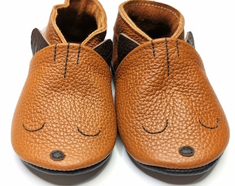 Deer Baby Shoes, Brown Booties, Leather Baby Shoes, Deer Shoes, Baby Shoes with Animals print, Baby shoes Animals, Ebooba Shoes, Fox Shoes