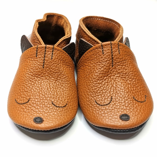 Deer Baby Shoes, Brown Booties, Leather Baby Shoes, Deer Shoes, Baby Shoes with Animals print, Baby shoes Animals, Ebooba Shoes, Fox Shoes