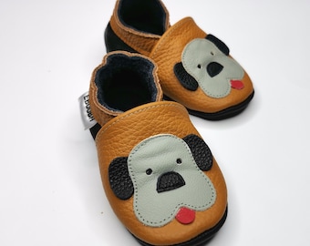 Puppy Baby shoes Leather soft sole, Baby Moccasins, Brown baby shoes, Toddler Booties, Chaussures bébé, Kids' soft sole, Boy shoes, Gift