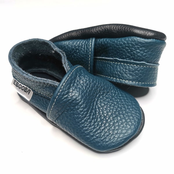 Dark Blue Baby shoes, Boys' Booties, Leather Baby Shoes, Soft Sole Booties, Ebooba, Blue baby shoes, Toddler Slippers, Infant Boy Shoes, 5
