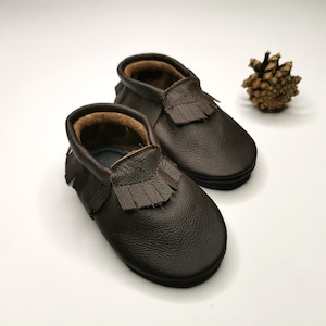 Chocolate Baby Moccasins, Leather Baby Shoes, Baby Slippers, Baby Moccs, Leather Moccs, Toddler Moccasins, Fringe Baby Booties, Ebooba, 6