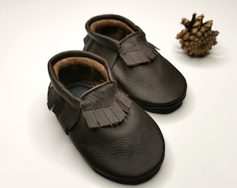Mocasines de chocolate para bebé, zapatos de cuero para bebé, pantuflas para bebé, mocasines para bebé, mocasines de cuero, mocasines para niño pequeño, patucos con flecos, Ebooba, 6