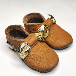Golden Bow Baby Shoes, Brown Baby Shoes, Baby Moccasins, Ebooba, Leather Baby Slippers, Toddler Shoes, Party Baby Shoes, Leather Moccs, 5
