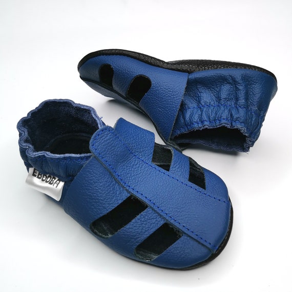 Navy Blue Baby Sandals Leather Baby Shoes Baby Moccasins Blue Baby
