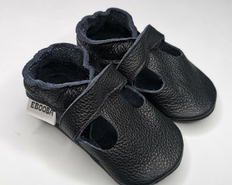 Black Baby Shoes, Toddler Shoes, Black Baby sandals Leather, Soft Sole Baby Shoes, Crib Shoes, Boys' Shoes, Kids Shoes, Toddler Sandals, 9