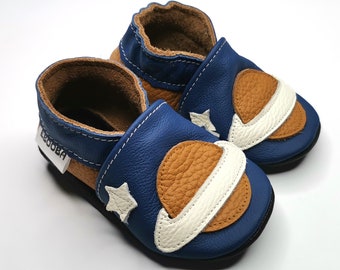 Saturn Baby Shoes, Blue Baby Shoes, Leather Booties, Soft Sole Slippers, Ebooba, Kids' Slippers, Baby Boys' Shoes, Chaussons Bebe, 3