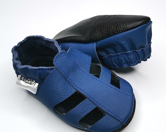 Navy blue baby sandals Leather baby shoes Baby moccasins Blue baby shoes Soft sole sandals Chaussons bebe Toddler baby shoes Gift shoes, 5