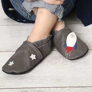 Rocket&Stars Boys&#39; Shoes, Baby Boy Shoes, Dark Gray Toddler Moccasins, Grey Kids Slippers, Ebooba, Leather Children Shoes, Soft Sole Shoes,9