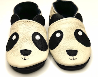 Bear and Cat Baby Shoes, Leather Booties, Panda Shoes, Kids Slippers, Baby Gift, Toddler Moccasins, Infant Booties, Ebooba