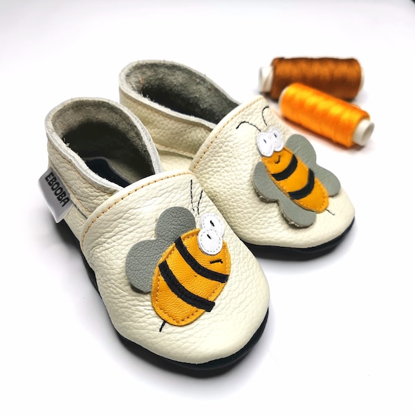 Cute Bee Baby Shoes, Leather Booties, Soft Sole Shoes, Baby Slippers, Crib Shoes, Girls' Shoes, Butterflies Moccs, Insects Shoes, Ebooba, 8