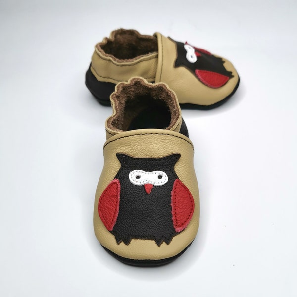 Soft sole baby shoes Baby Moccasins, infant Gift, Leather shoes Owl, Garcon chaussons, fille chaussures cuir, Krabbelschuhe, Ebooba, 4