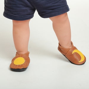 First Brown Shoes, Sun/Moon Baby Shoes, Leather Baby Slippers, Rainbow Booties, Lederpuschen, Chaussurese Garcon, Brown Baby Shoes, Ebooba,3