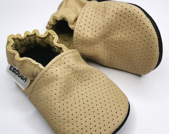 Beige Baby Slippers, Soft Sole Kids Shoes, Children Slippers, Baby Booties, Summer Booties, Infant Moccasins, Perforated Leather Slippers