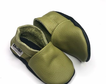 Olive Green Baby Shoes, Leather Baby Shoes, Toddler Khaki Slippers, Boys&#39;, Ebooba, Baby Booties, Toddler Shoes, Kids&#39; Slippers, 7