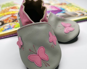 doux des chaussures à semelle de bébé infantile main cadeau papillon rose gris 3 4 ebooba BF-34-G-M-6