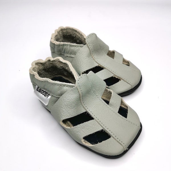 Gray baby sandals || Soft sole sandals || Kids' Sandals || First Walk Sandals || Summer Booties|| Leather baby sandals || Krabbelschuhe, 7