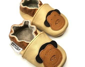 0-6 Months Baby Shoes, Leather Baby Shoes, Baby Booties, Newborn Slippers, Soft sole baby shoes, Lederpuschen, Chaussons Bébé, Monkey,