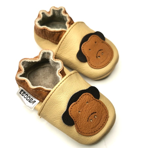 0-6 Months Baby Shoes, Leather Baby Shoes, Baby Booties, Newborn Slippers, Soft sole baby shoes, Lederpuschen, Chaussons Bébé, Monkey,