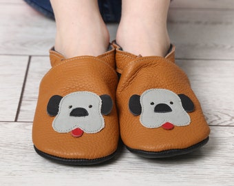 Baby Shoes Doggy, Baby Moccasins, Leather Baby Shoes Dark Brown, Crib Shoes, Boys' Shoes, Girls' Shoes, Toddler Shoes, Newborn Slippers, 10