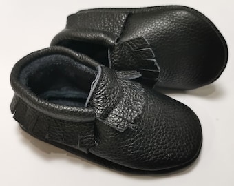 Mocasines para bebé, Zapatos de cuero para bebé, Mocasines negros, Pantuflas para bebé, Zapatos para bebé, Mocasines para niño pequeño, Pantuflas con flecos para bebé, Ebooba, 2