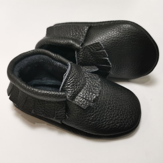 Baby Moccasins Leather Baby Shoes Black Moccs Baby Slippers Baby Shoes Toddler Moccasins Fringe Infant Slippers Ebooba 2 Etsy