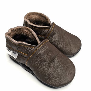 soft sole baby shoes leather infant girl dark brown 12 18 Lederpuschen chaussurese garcon fille Krabbelschuhe ebooba OT-13-DB-M-3 image 1