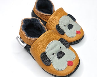 Doggy Baby shoes Leather soft sole, Baby Moccasins, Brown baby shoes, Toddler Booties, Chaussures bébé, Kids' soft sole, Boy shoes, Gift