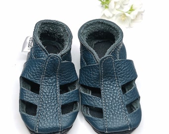 Krabbelschuhe Krabbelpuschen Lauflernschuhe Leder 21/22 Dunkelblaue Sandale 12-18 Monate,  ebooba