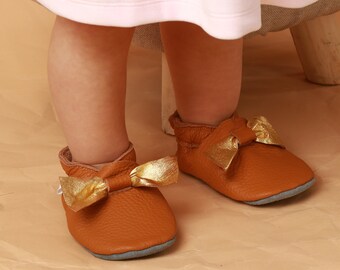 Bow Baby Shoes, Baby Girl Moccasins, Brown Baby Shoes, Christmas Baby Shoes, Leather Moccs, Ebooba, Leather Baby Slippers, Gold Baby Shoes