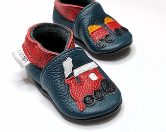 Train baby shoes, Red Locomotive Baby Shoes, Blue Baby Moccasins, Baby Soft Booties, Boys' Shoes, Krabbelschuhe junge, Ebooba, Transport, 5