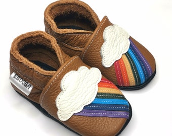 Baby Shoes Brown Leather,Baby Soft Sole Bootie,Baby Rainbow Shoe,Prewalker Shoes,Baby Slippers,Toddler Leather Shoes,First Shoes Nature, 4