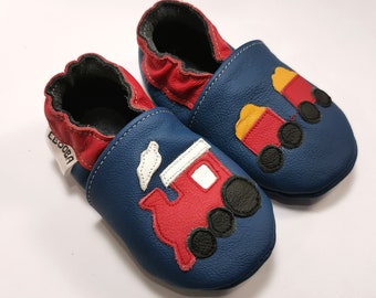 zachte tong babyschoentjes blauw 23/24, Blauwe Baby Schoenen, Effen Baby Slofjes, Trein op Blauw 18-24 maaden, ebooba