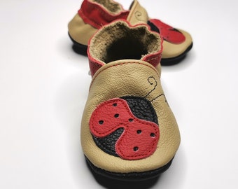 Chaussons bebe chaussures coccinelle beige rouge 6-12m ebooba LB-13-BE-M-2