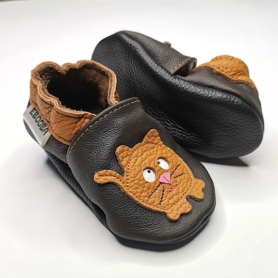 Zachte tong babyschoentjes geel donker bruin 06 maanden Etsy Nederland