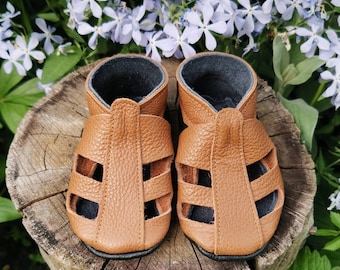 Baby Sandals, Baby Shoes, Leather Baby Shoes, Brown Baby Sandals, Ebooba, Soft Sole Bootie, Toddler Sandals, Leather Sandals for Babies, 8