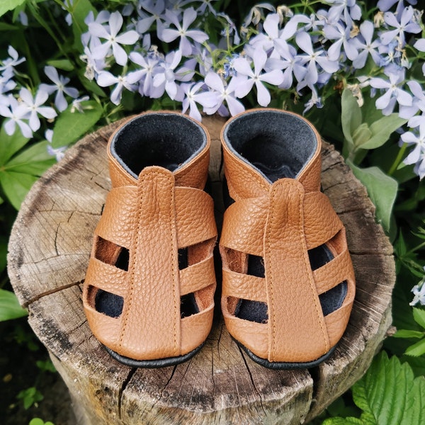 Krabbelschuhe 5-6 Jahre, Lederpuschen, Lederschuhe 30/31 Sandalen braun  18-24m ebooba SN-40-BR-M-4