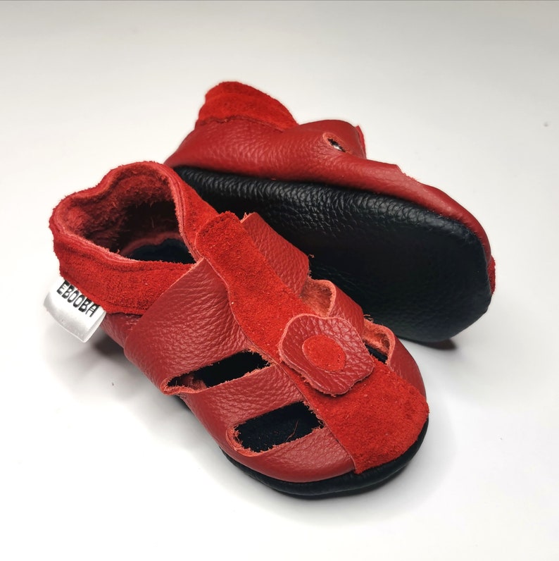 los zapatos de 5-6 anos bebe unicos suaves sandalias marrones, ebooba SN-40-BR-M-4 Rojo