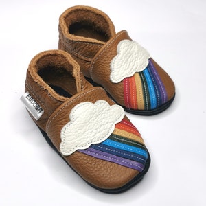 Brown Kids Booties, Rainbow Moccasins, Soft Sole Baby Shoes, Infant Slippers, Kids&#39; Shoes, Toddler Slippers Krabbelschuhe, Ebooba, 10