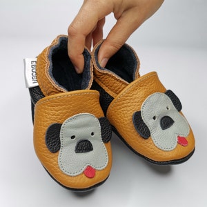 Animals Baby shoes, Leather Baby Shoes, Baby Brown Moccasins, Leather Toddler Slippers, Soft Sole Booties, Baby Boys&#39; Shoe, Dog Booties, 9