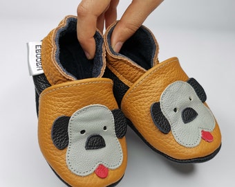 Animals Baby shoes, Leather Baby Shoes, Baby Brown Moccasins, Leather Toddler Slippers, Soft Sole Booties, Baby Boys' Shoe, Dog Booties, 9