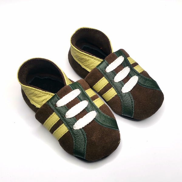 Chocolate&Green baby shoes, Baby Sneakers, Leather Baby Shoes, Soft Bottom Booties, Lauflernschuhe, Toddler Soft Sneakers, Ebooba, 5