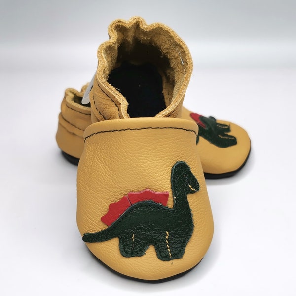 Baby Shoes with dino, Leather Baby Shoes, Baby Slippers, Infant booties soft sole, First Birthday Gift, Lederpuschen chaussons  ebooba